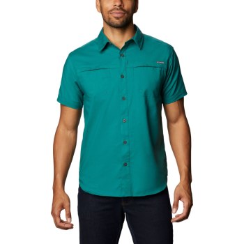 Columbia Fish Lake Stretch Short Sleeve, Camisa Verdes Oscuro Para Hombre | 518694-ZMS